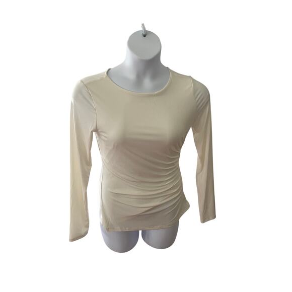 CARMEN MARC VALVO, SIZE M, CREAM RUCHED LONG SLEEVE TOP - Picture 1 of 4